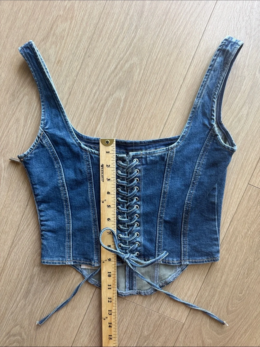 Meshki Bianca Denim Lace Up Corset Dark Blue Size L - Picture 15 of 15